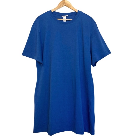 H&M Defined Waist T-Shirt Dress Blue NEW Cotton Crewneck Pullover Short Sleeve - Picture 6 of 9
